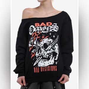 Bad Omens Bad Decisions Skull Off-Shoulder Sweatshirt